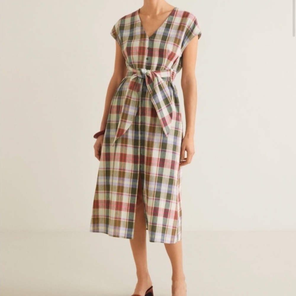 Linen Midi Dress From Mango Plaid Checked Summer Fall… Gem